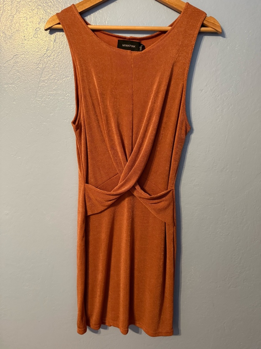 MINKPINK Rose Pink Shimmer Twist Front Sleeveless Dress